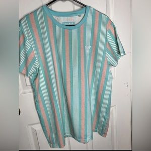 Guess Los Angeles Striped Vertical Shirt Sea Foam Mint Green Pink Mens Medium